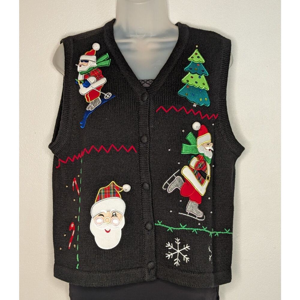 Bechamel Petites Vintage Christmas Holiday Black Sweater Vest Women Size PM
